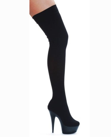 Ellies Shoes | Stiletto Stretch Lycra Thigh High Boot Black 6" - Size 7, 8, 9