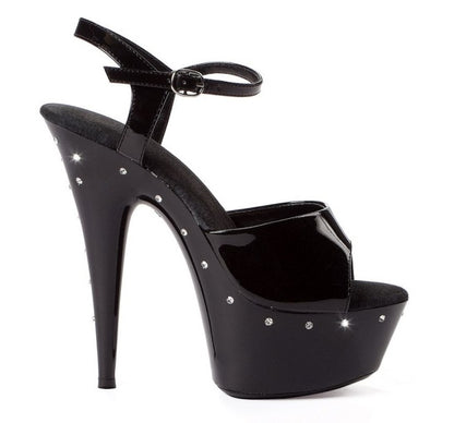 Ellies Shoes | Rhinestone Platform Black 6" - Size 7, 8, 9