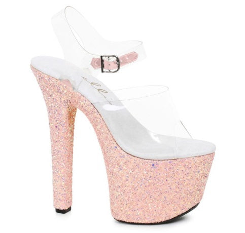 Ellies Shoes | Stiletto Platform Sandal With Peach Glitter 7" - Size 7, 8, 9