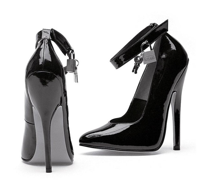 Ellies Shoes | Fetish Pump w Lock and Key Black 6" - Size 7, 8, 9