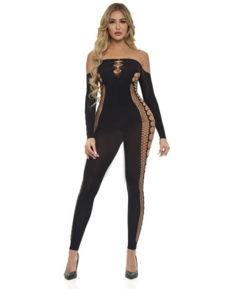 Pink Lipstick Diamond Drippin Bodystocking Black Size OS