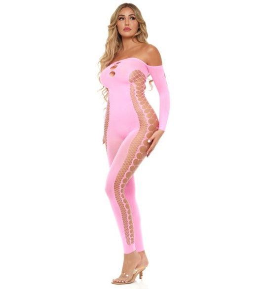 Pink Lipstick Diamond Drippin Bodystocking Pink Size OS