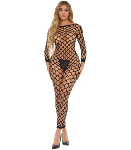 Pink Lipstick Swipe Right Crotchless Bodystocking Black Size OS