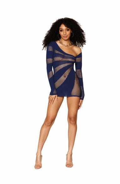 Dreamgirl Seamless Long-Sleeve Chemise Navy Size OS