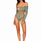 Dreamgirl Seamless Long Sleeve Teddy with Removeable Gold Halter Chain Sage Size OS