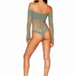 Dreamgirl Seamless Long Sleeve Teddy with Removeable Gold Halter Chain Sage Size OS