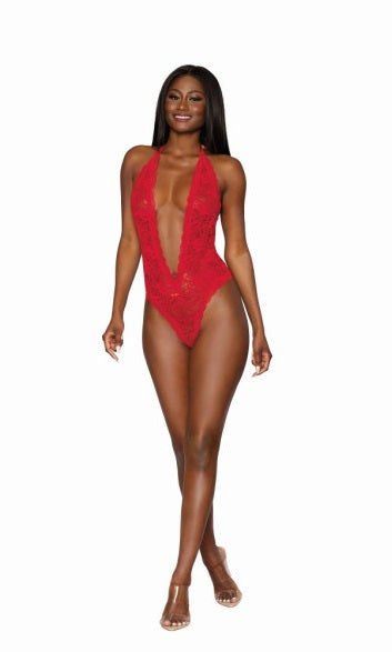 Dreamgirl Heart Back Deep V-Neck Teddy Red Size OS