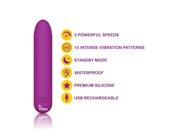 Viben Bombshell 5 Speed 9.5cm USB Mighty Bullet Vibrator Berry