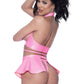 Magic Silk Exposed Wet Look Halter Bra, Skirt and Thong Set Pink - Size S/M or L/XL