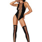 Dreamgirl Lingerie Opaque Seamless Criss-Cross Teddy w Matching Stockings Set Black Size OS