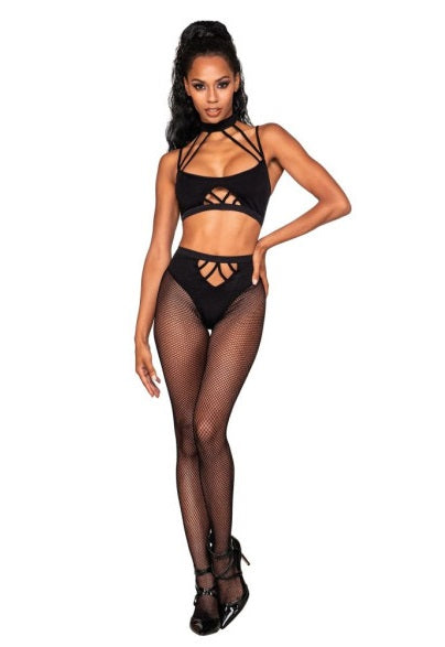 Dreamgirl Lingerie Bralette & Pantyhose Bodystocking Set with Snap Neck Closure Size OS