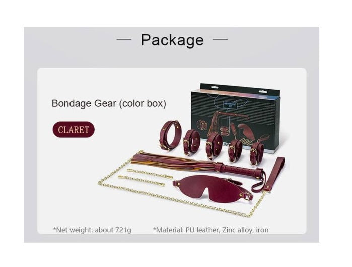 Roomfun 8 Pc Deluxe Bondage Play Kit Burgundy Gold