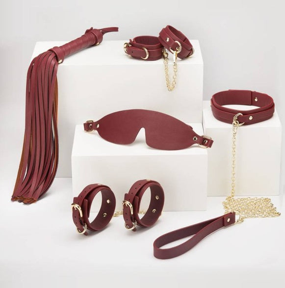 Roomfun 8 Pc Deluxe Bondage Play Kit Burgundy Gold