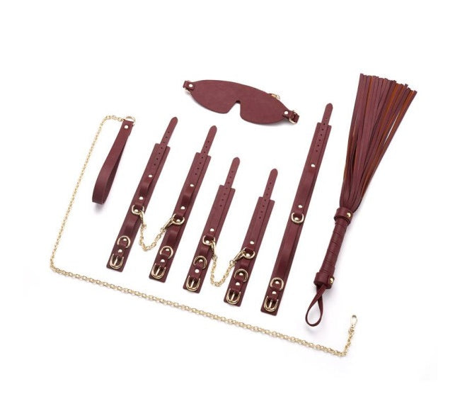 Roomfun 8 Pc Deluxe Bondage Play Kit Burgundy Gold