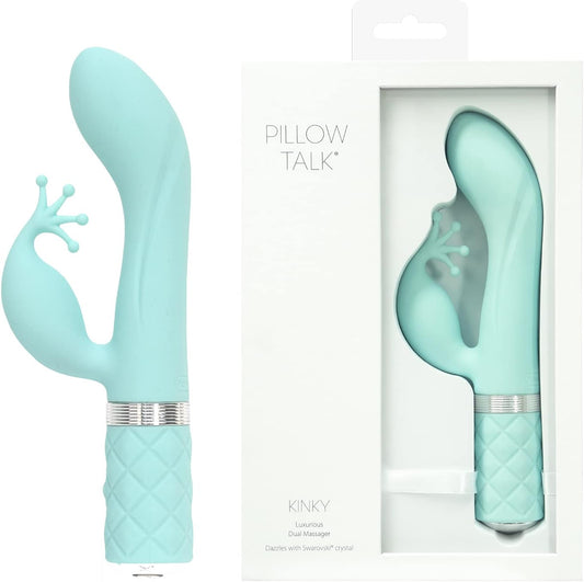 Pillow Talk Kinky Dual Massager Rabbit Vibrator w Swarovski Crystal Button Teal