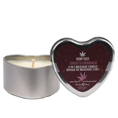 Earthly Body Hemp Seed 3 in 1 Massage Heart Candle - Eros Embrace (Fuji Apple, Asian Pear, Sumire Violet) - 113g