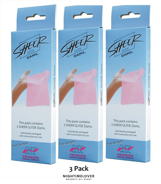 Glyde Oral Sheer Dam - Pink/Strawberry - 3x3 Dams - 3 Pack