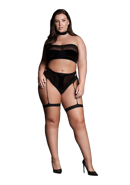 Le Desir Shade - Ananke XII - Three Piece with Choker, Bandeau Top and Pantie with Garters Black Size OSX