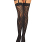 Dreamgirl Fishnet Thigh High Stockings with Knitted Leopard Design Black Size OS