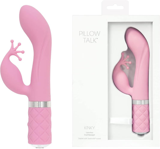 Pillow Talk Kinky Dual Massager Rabbit Vibrator w Swarovski Crystal Button Pink