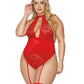 Dreamgirl Plus Size Stretch Lace and Stretch Velvet Garter Teddy Red Size OSQ