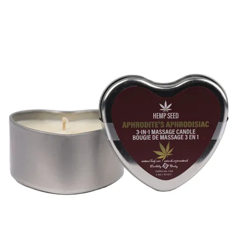 Earthly Body Hemp Seed 3 in 1 Massage Heart Candle - Aphrodite's Aphrodisiac (Sparkling Prosecco, Sweet Raspberries, Berry Musk) - 113g