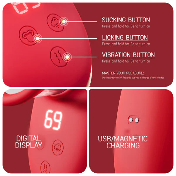 Amovibe Clitoral Sucking Vibrator with Licking Stimulator Red