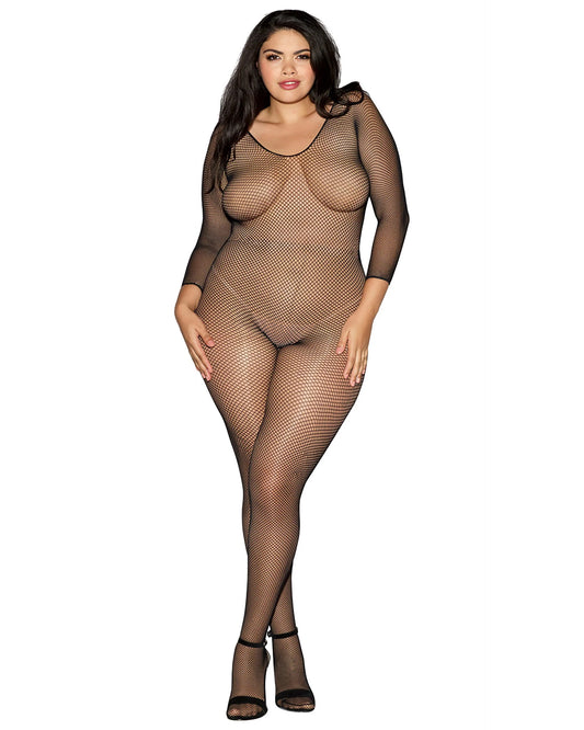 Dreamgirl Plus Size Fishnet Open Crotch Bodystocking Black Size OSX