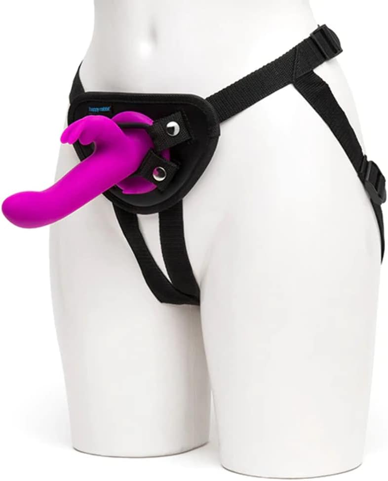 Love Honey Happy Rabbit Rechargeable Vibrating Strap on Harness Set Kit Purple