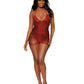 Dreamgirl Stretch Spandex Mesh Halter Teddy with Strappy Back Detail Garnet Size M or L