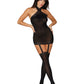 Dreamgirl Sheer Garter Bodystocking with Thigh High Black Size OS