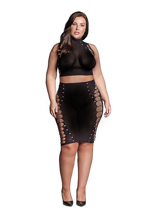 Le Desir Shade - Kala XXXVII - Two Piece with Turtleneck, Crop Top and Skirt Black Size OSX