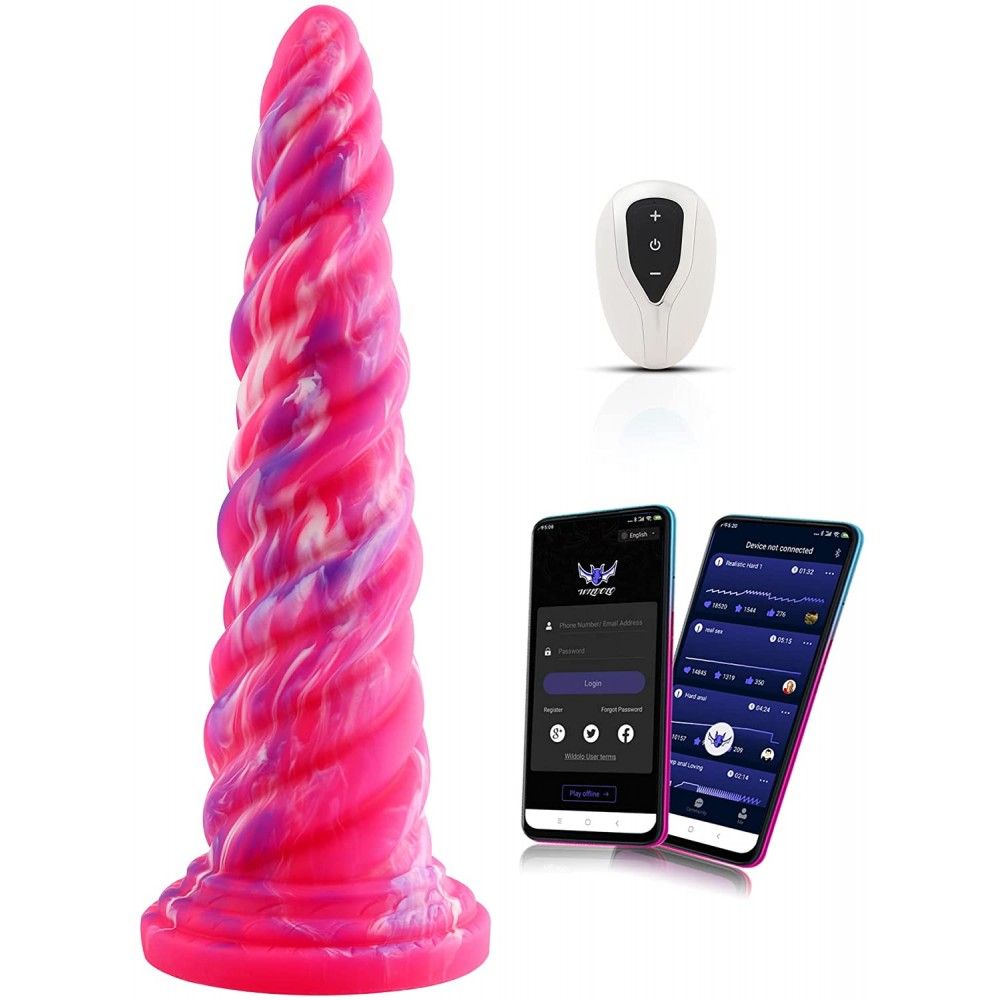 Hismith 10" Monster Series Vibrating Pink Swirl Awl Dildo w Remote (KlicLok)