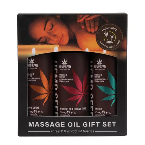 Earthly Body Hemp Seed Summer Massage Oil Trio Gift Set - Scented Massage Oils - 3x59ml Bottles