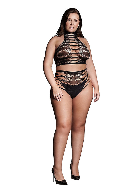 Le Desir Shade - Carpo XLVI - Two Piece with Turtleneck, Crop Top and Pantie Black Size OSX