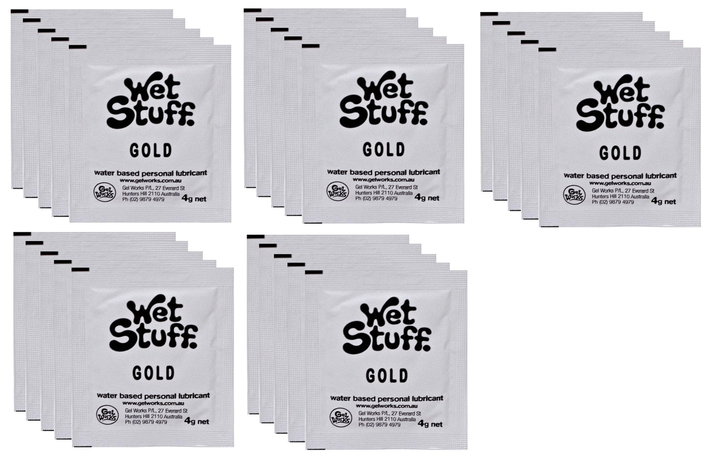 Wet Stuff Gold Water Based Lubricant Travel 4g 1/5/10/15/20/25/50/100 Sachets