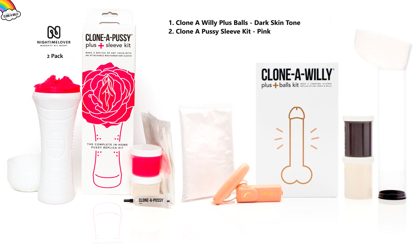 Clone a Willy Plus Balls Deep Skin Tone + Clone a Pussy Sleeve Kit - 2 Pack