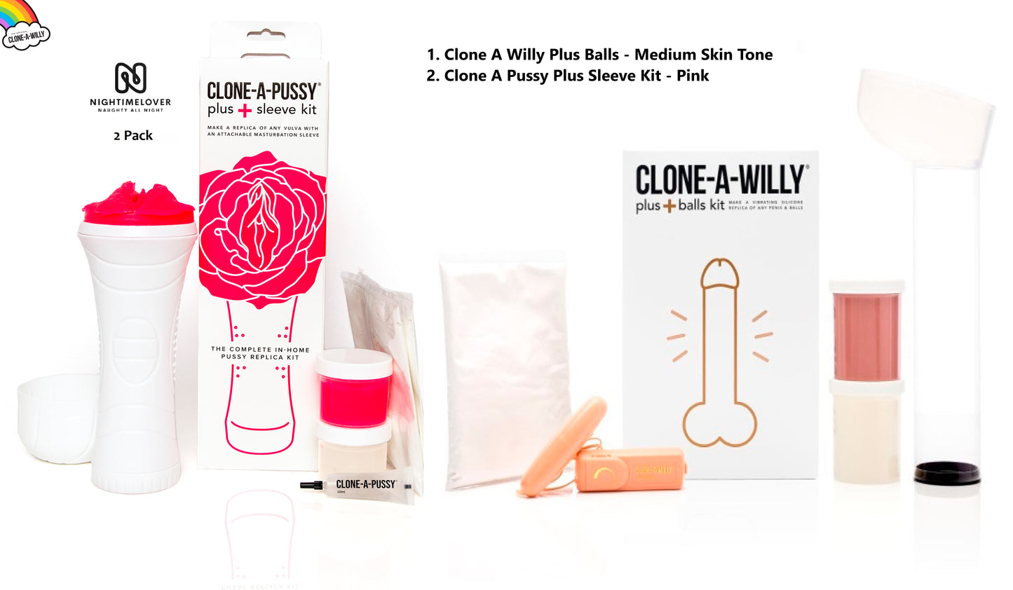 Clone a Willy Plus Balls Medium Skin Tone + Clone a Pussy Sleeve Kit - 2 Pack