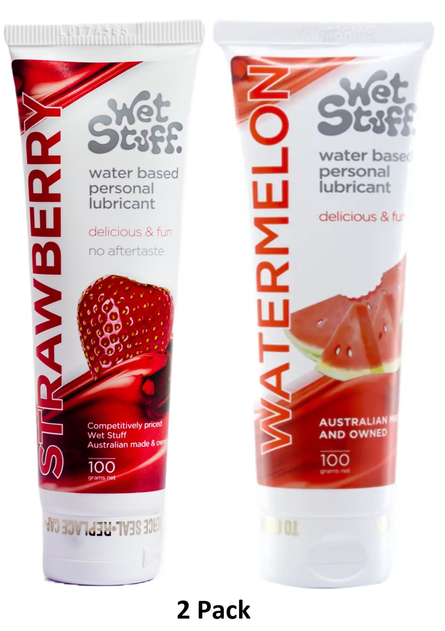 Wet Stuff Water Based Edible Flavoured Lube Lubricant (Strawberry/Watermelon) 2x100g - 2 Value Pack III