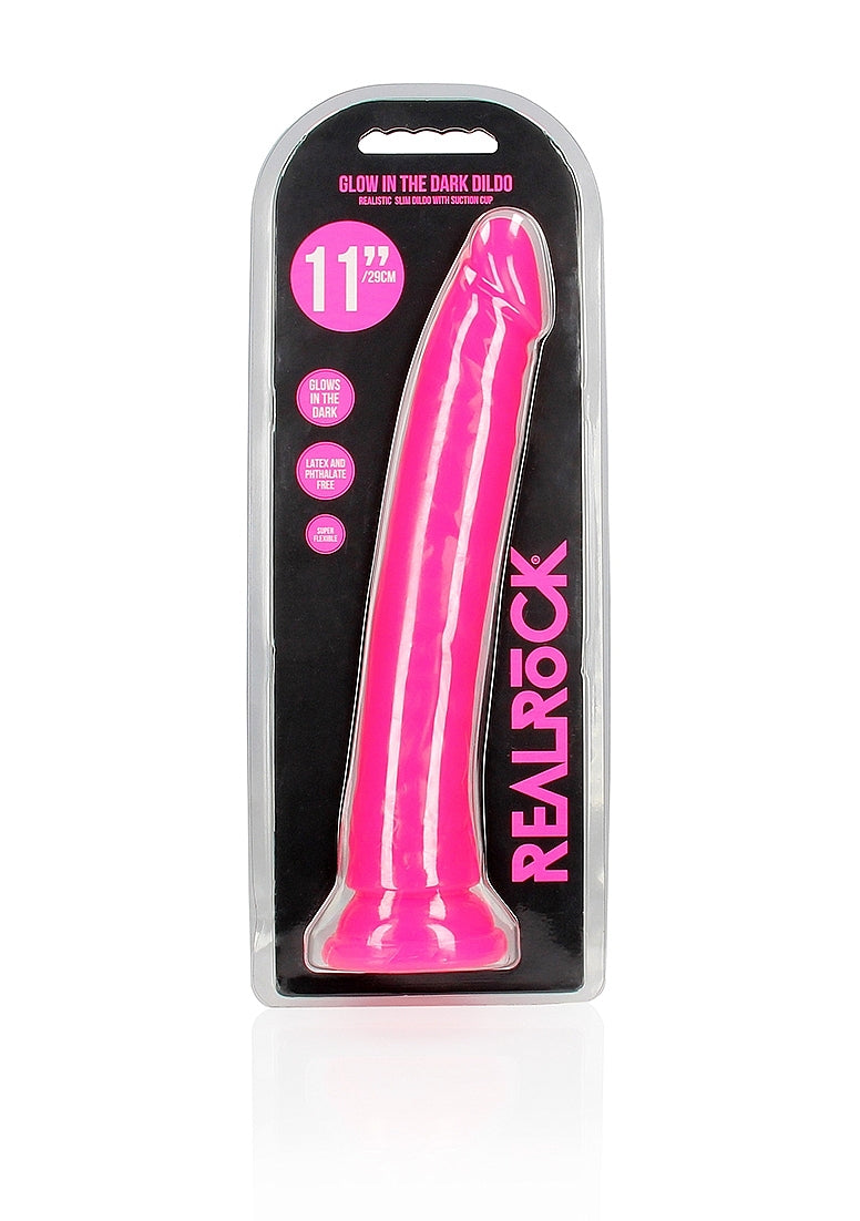 Shots Toys | REALROCK 32cm Slim Glow in the Dark Neon - Pink (11") Dildo Dong