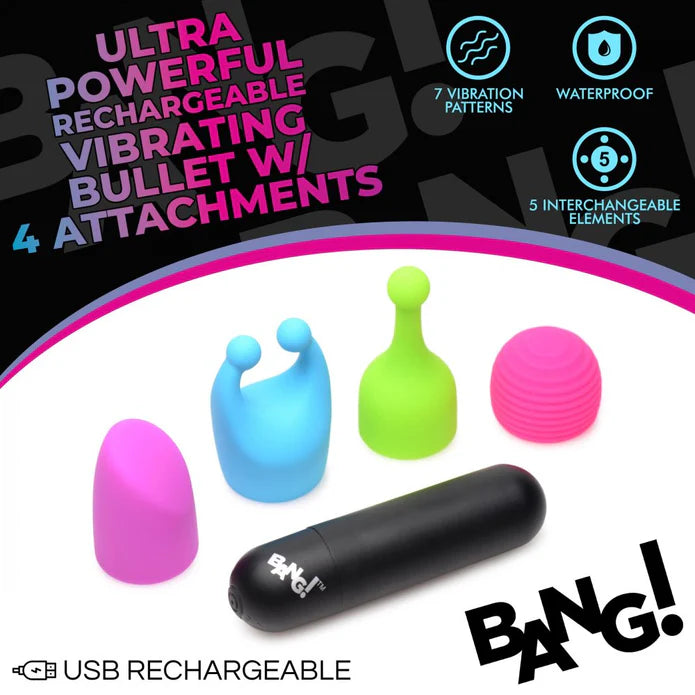 XR Brands | Bang! Rechargeable 7X Bullet w/ 4 Attachments