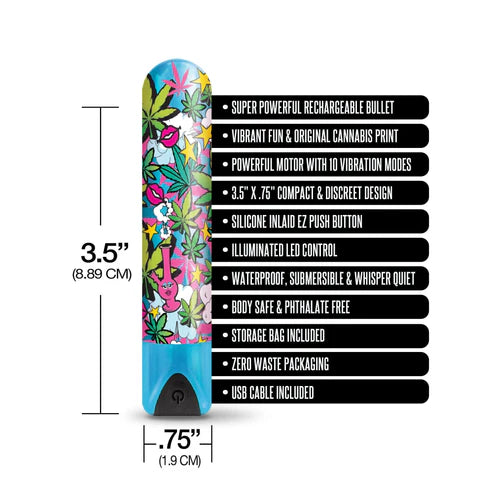 Global Novelties | Prints Charming Buzzed Higher Power Vibrator Stoner Chick w/storage bag