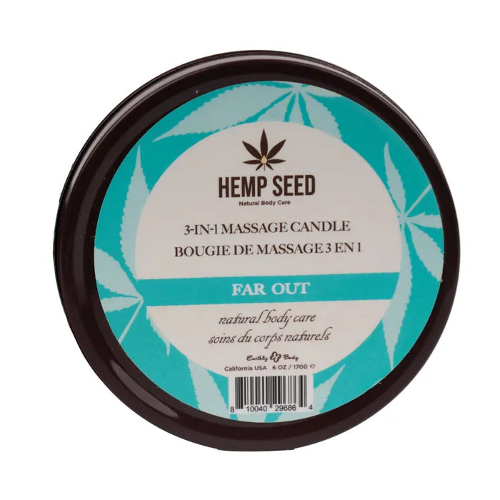 Earthly Body Hemp Seed 3-In-1 Massage Candle - Far Out (Blue Citron, Fresh Spring Water, Rose Buds) - 170g