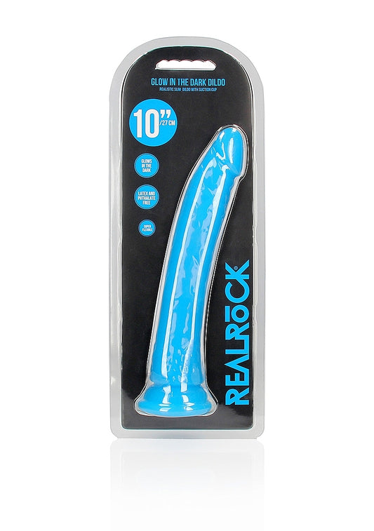 Shots Toys | REALROCK 28cm Slim Glow in the Dark Neon - Blue (10") Dildo Dong