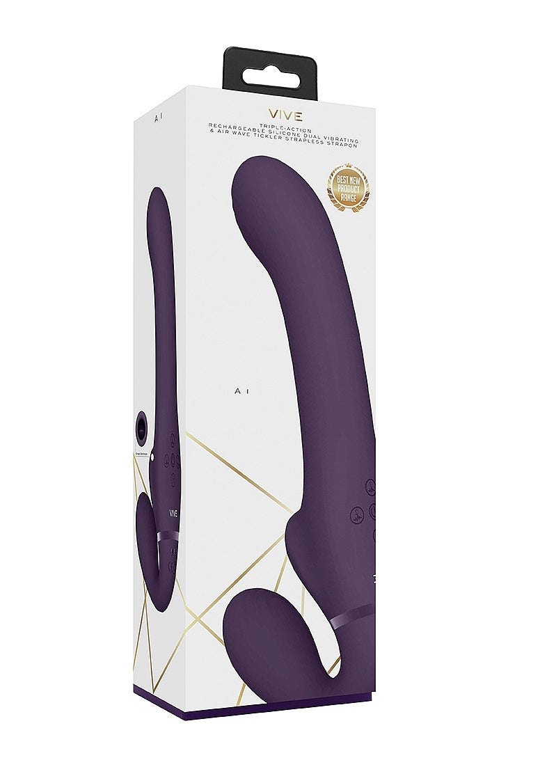 Shots Toys | VIVE AI Dual Vibrating & Air Wave Tickler Strapless Strap-On Purple