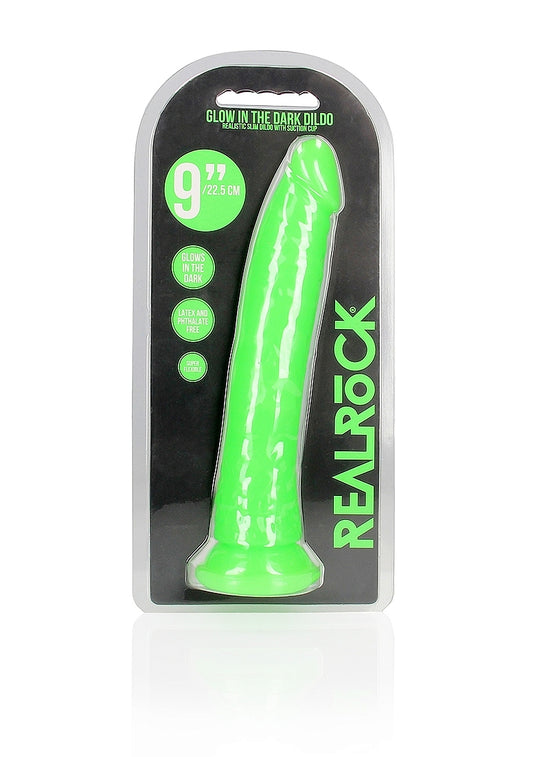 Shots Toys | REALROCK 25cm Slim Glow in the Dark Neon - Green (9") Dildo Dong