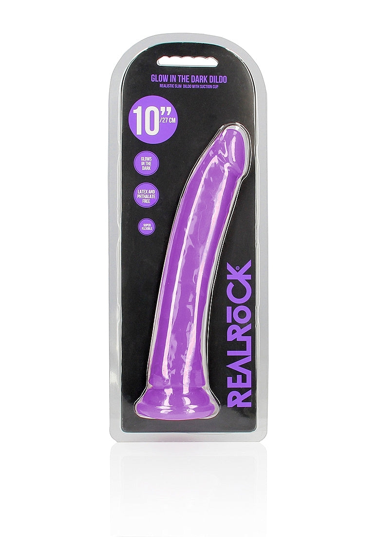 Shots Toys | REALROCK 28cm Slim Glow in the Dark Neon - Purple (10") Dildo Dong