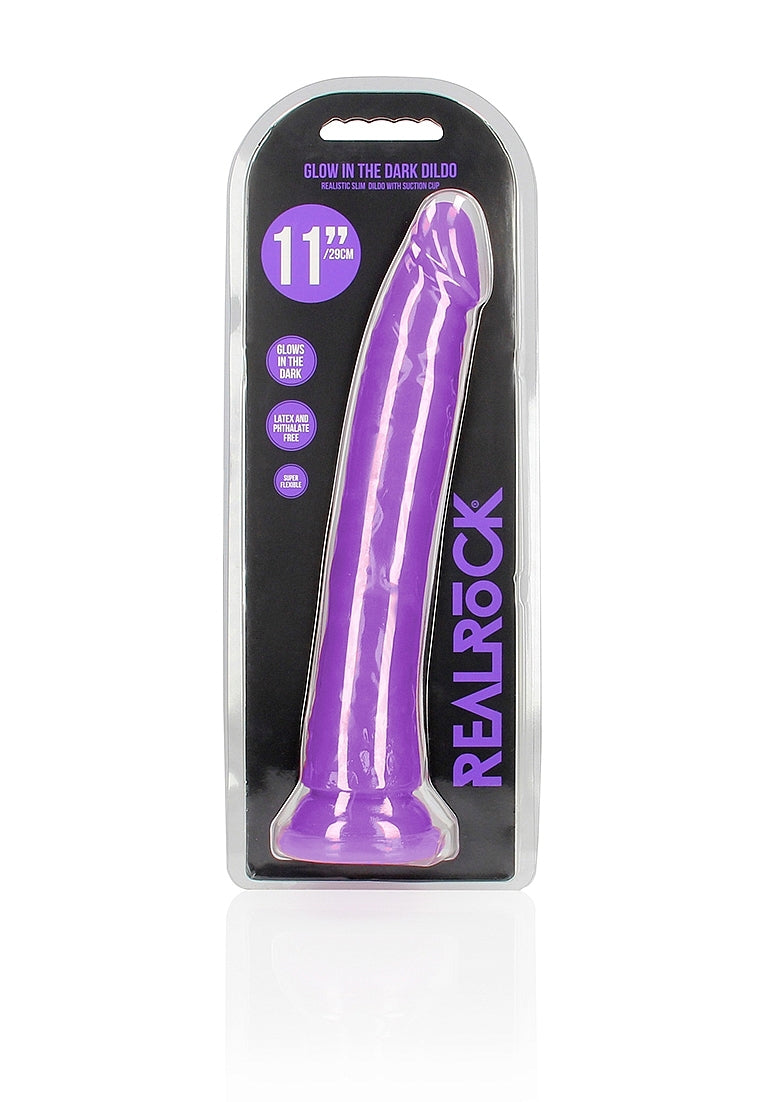 Shots Toys | REALROCK 32cm Slim Glow in the Dark Neon - Purple (11") Dildo Dong