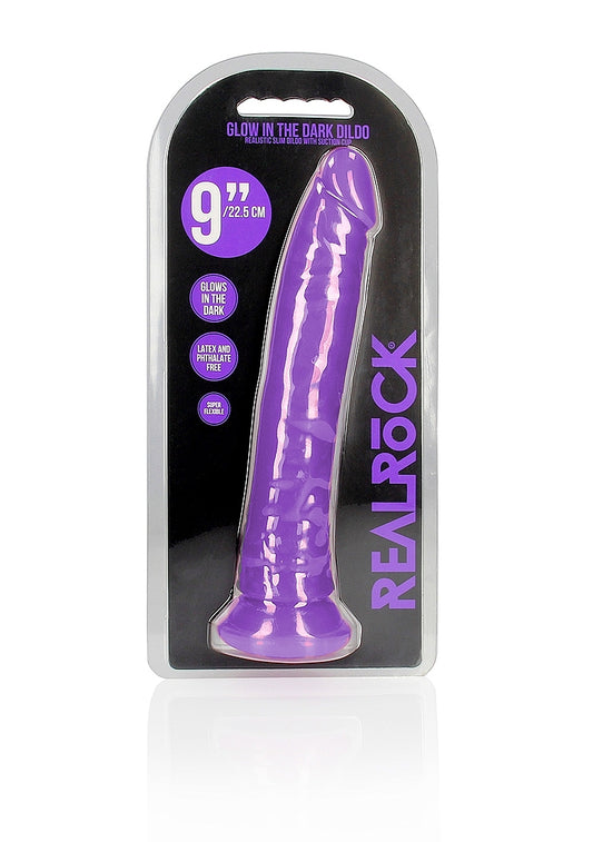 Shots Toys | REALROCK 25cm Slim Glow in the Dark Neon - Purple (9") Dildo Dong