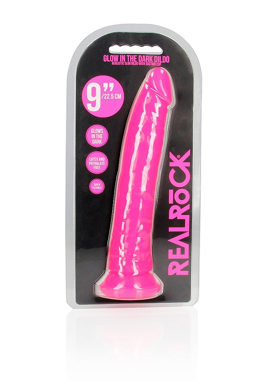 Shots Toys | REALROCK 25cm Slim Glow in the Dark Neon - Pink (9") Dildo Dong